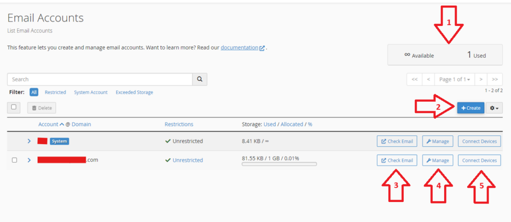 Menu Email Account pada cpanel