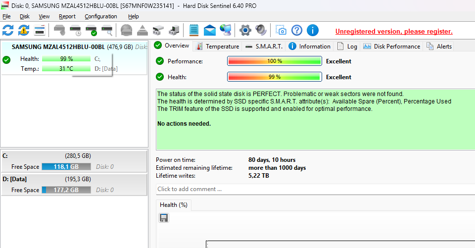 cek kesehatan hard disk ssd hdsentinel
