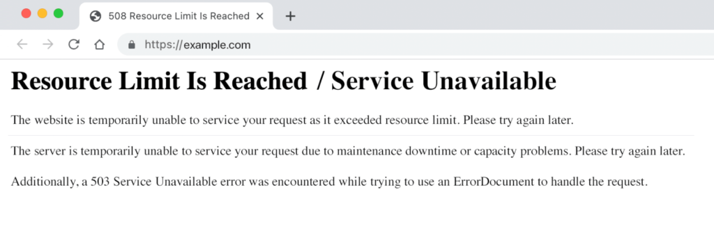 503 resource limit is reached shared hosting